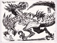 animal beak bird character:kuluyaku character:target claws dinosaur egg medium:trad_ink series:monster_hunter series:OCs tail talons // 1280x970 // 434KB