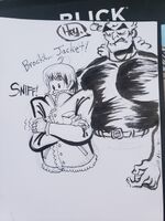 artist:SCUMSUCK black_and_white character:brock_samson character:hank_venture dialogue medium:trad_doodle mullet muscles series:venture_bros ship:hankbrock smelling // 2048x2731 // 725KB