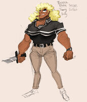 artist:SCUMSUCK big_boobs blonde_hair butch character:brock_samson genderbend hairy khakis knife looking_at_viewer mature_woman medium:digital_doodle MILF mullet muscles muscular_woman series:venture_bros smoking watch // 1074x1249 // 172KB