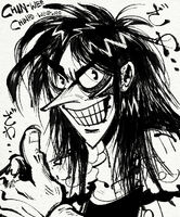 artist:SCUMSUCK black_and_white character:itou_kaiji looking_at_viewer medium:digital_doodle mullet series:kaiji smile sound_effects thumbs_up // 895x1080 // 328KB