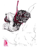 black_and_white blood bondage character:basile_(latex) character:ollie faceless fineline garbage_bag medium:trad_ink penis series:OCs series:senspai ship:ollie_n_basile suffocation yaoi // 2000x2500 // 617KB