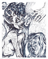 belly commission curly_hair eye_socket_fucking guro hairy horns medium:trad_ink nipples scars series:other's_ocs skinny small_boobs tail tongue wedding_ring yaoi // 1000x1238 // 518KB
