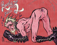 boots character:L_(pokemon) collar hairy leather medium:trad_ink_digital_color nipple_piercing nipples nullo scars series:pokemon white_hair // 1250x1000 // 731KB