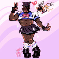 artist:SCUMSUCK catboy character:demoman character:soldier medium:digital_doodle muscles parody:cardcaptor_sakura peace_sign schoolgirl series:team_fortress_2 ship:demosolly // 2222x2222 // 598KB