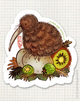 animal bird food kiwi_bird kiwi_fruit medium:trad_ink_digital_color series:sticker_club sticker // 1000x1249 // 431KB
