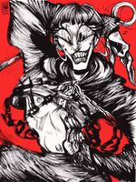 black_and_white bowl_cut chains commission crop_top earrings eyelashes hoodie long_nails medium:trad_ink o-ring red series:other's_ocs smile teeth veiny_eyes // 750x1000 // 257KB