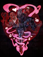 artist:SCUMSUCK body_horror character:max_thompson_jr character:philip_ojomo character:the_hillbilly_(dbd) character:the_wraith_(dbd) charm_design commission series:dead_by_daylight ship:wraithbilly yaoi // 756x1000 // 501KB
