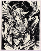 black_and_white character:dale_gribble character:sunday_(hsr) commission hug medium:trad_ink seme:smirking series:crossover series:honkai_star_rail series:king_of_the_hill ship:crack smile smoking uke:bald uke:older yaoi // 1000x1250 // 580KB