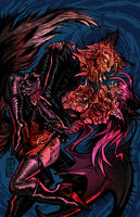 blood character:fox_(the_price_of_flesh) furry guro knot medium:trad_ink_digital_color oc_x_canon penis scars series:other's_ocs series:the_price_of_flesh succubus tail thigh_socks vulva wings yaoi // 1000x1545 // 610KB