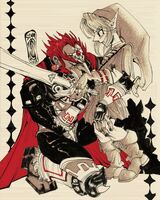 big_forehead character:ganondorf character:link_(loz) kissing medium:trad_ink_digital_tones request series:legend_of_zelda ship:linkondorf sword // 1280x1600 // 670KB