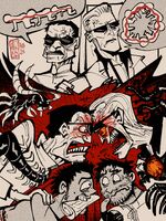 body_horror centipede character:albert_wesker character:chris_redfield character:josef_heiter character:katsuro_(human_centipede) comic medium:digital_doodle series:crossover series:human_centipede series:resident_evil ship:chrisker ship:katsuheiter ship:weskheiter // 1111x1482 // 500KB