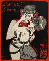 black_and_white bondage character:carolyn_(koth) character:peggy_hill leather leather_harness red series:king_of_the_hill ship:carolynpeggy yuri // 1000x1250 // 619KB