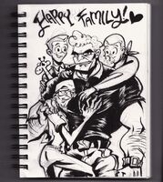 artist:SCUMSUCK bald big_boobs black_and_white character:brock_samson character:dean_venture character:hank_venture character:thaddeus_venture giraffe medium:trad_ink muscles series:venture_bros skinny smelling stuffed_animal // 1000x1120 // 386KB