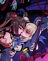 ahoge artist:SCUMSUCK black_hair blonde_hair bondage boots character:saber character:sparkle closeup commission detailed_clothes disembodied_limbs dress feet hands holding_leg horror kissing making_out medium:digital_ink_digital_color pantyhose pigtails pink purple romantic sandals series:crossover series:fate series:honkai_star_rail ship:crack skirt sword yuri // 1000x1250 // 563KB