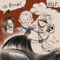 artist:SCUMSUCK big_boobs character:brock_samson character:dean_venture character:hank_venture dialogue evil_smile grimace looking_at_viewer medium:digital_doodle mullet ominous red_hair series:venture_bros ship:deanbrock ship:hankbrock size_difference smile smoking threesome // 1000x1000 // 230KB