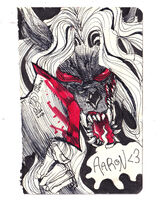 axe black_and_white blood character:josef_(creep) fangs horror mask medium:trad_doodle red_eyes request series:creep_(2014) series:film weapon // 1671x2088 // 885KB