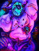 armpits_(hairy) artist:SCUMSUCK belly belt big_boobs blood blue bulge character:freddy_krueger character:jason_voorhees dakimakura glowing_eyes grimace knife maggots mask muscles pink purple ripped_clothes scars series:a_nightmare_on_elm_street series:friday_the_13th undead visible_bones weapon worms wounds // 1000x1294 // 515KB