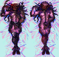 alien armor artist:SCUMSUCK character:jungle_hunter character:yautja commission dakimakura fangs fishnet mask monster_boy muscles nipple_piercing nude piercing pink series:predator // 2000x1938 // 1.1MB