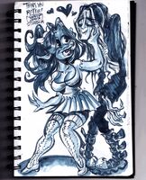 artist:SCUMSUCK big_boobs boots curvy fm hair_bow medium:trad_ink payne's_gray ponytail request series:other's_ocs skinny thigh_socks tusks undead // 1000x1231 // 428KB