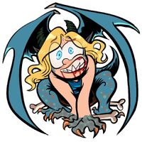 blonde_hair blood blue_eyes bones charm_design claws commission dragon fangs grimace horns medium:digital_ink_digital_color monster_girl series:other's_ocs tail wings // 1500x1500 // 1.2MB