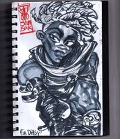 abs artist:SCUMSUCK belts character:ekko crop_top leather locs medium:trad_ink_wash payne's_gray request scarf series:arcane skinny smile undercut // 1000x1158 // 400KB