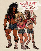 1980's band_shirt belly black_hair blonde_hair brown_hair bulge character:dale_gribble character:john_redcorn character:nancy_gribble crop_top dialogue glasses knee_socks long_haired_boy medium:trad_ink_digital_color series:king_of_the_hill ship:nancydalejohn ship:sanchdiego shorts smoking sneakers // 1000x1250 // 648KB