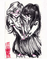 blush character:mabuchi_meiyou character:shindou_ringo glasses handholding medium:trad_doodle request schoolgirl series:club_suicide yuri // 1000x1250 // 425KB