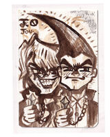 artist:SCUMSUCK brown character:honda_hiroto character:joey_wheeler character:jonouchi_katsuya character:tristan_taylor evil_smile huge_hair JO_crystal medium:trad_ink series:anime series:yu-gi-oh smile // 1482x1852 // 389KB