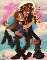 boots character:magnus_hammersmith character:toki_wartooth clouds dethklok frown hearts kissing medium:digital_ink_digital_color rainbow series:metalocalypse // 1000x1294 // 766KB