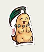 character:chikorita grass_type leaf medium:trad_ink_digital_paint radish series:pokemon series:sticker_club smile // 853x1000 // 137KB