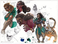 centaur commission curly_hair leopard medium:trad_painting medium:watercolor muscles muscular_woman polearm series:other's_ocs weapon // 1000x763 // 260KB