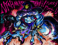 artist:SCUMSUCK big_boobs character:skeletor claws hood leather_harness medium:digital_ink_digital_color mudflap muscles series:master_of_the_universe skull spiked_bracelet thighs // 1280x989 // 764KB