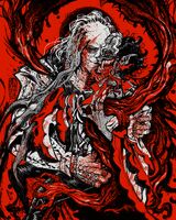 big_forehead body_horror character:victor_gideon claws commission fangs guro kissing long_haired_boy medium:trad_ink_digital_tones oc_x_canon red series:other's_ocs series:resident_evil tentacles tongue transformation vampire // 1000x1250 // 406KB