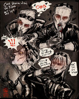 blowjob character:albert_wesker character:chris_redfield dialogue eyelashes forked_tongue leather_gloves medium:trad_doodle messy_hair penis series:resident_evil ship:chrisker sperm tongue uke:evil uke:older // 1000x1250 // 520KB