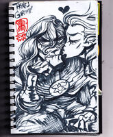 age_gap artist:SCUMSUCK burns character:emperor_belos character:hunter_(TOH) grumpy incest kiss medium:trad_ink old_man one-sided payne's_gray request series:the_owl_house // 1000x1214 // 451KB