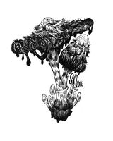 black_and_white design medium:trad_ink mushroom series:shaggie_mane // 1000x1250 // 202KB